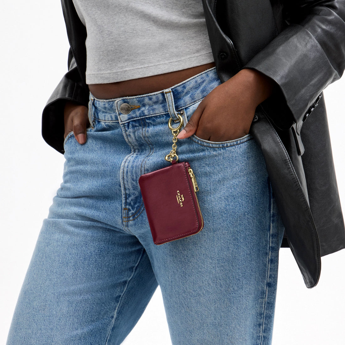 Coach Small Corner Zip Wallet - Gold/Dark Cherry