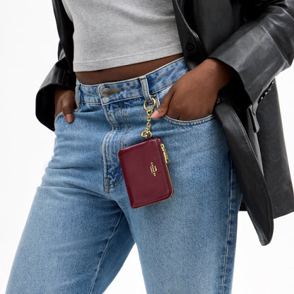 Coach Small Corner Zip Wallet - Gold/Dark Cherry