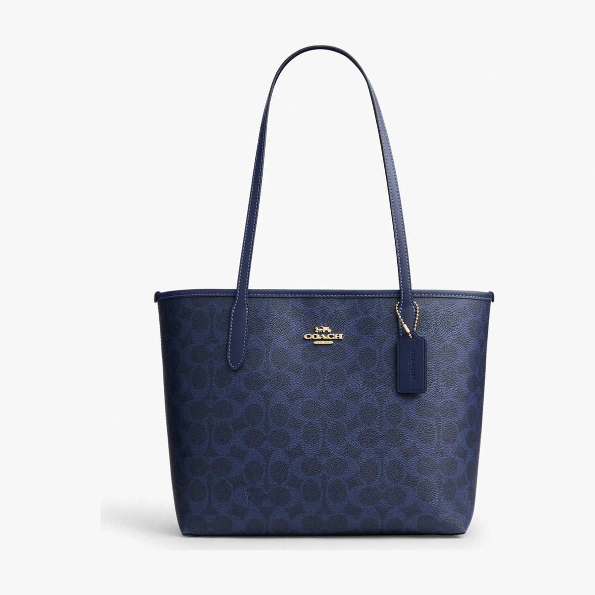 Coach Medium City Tote Bag In Signature Canvas - Gold/Navy