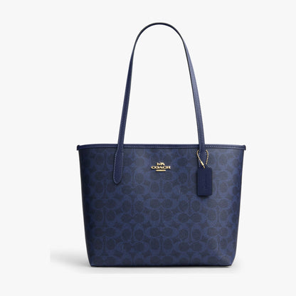 Coach Medium City Tote Bag In Signature Canvas - Gold/Navy