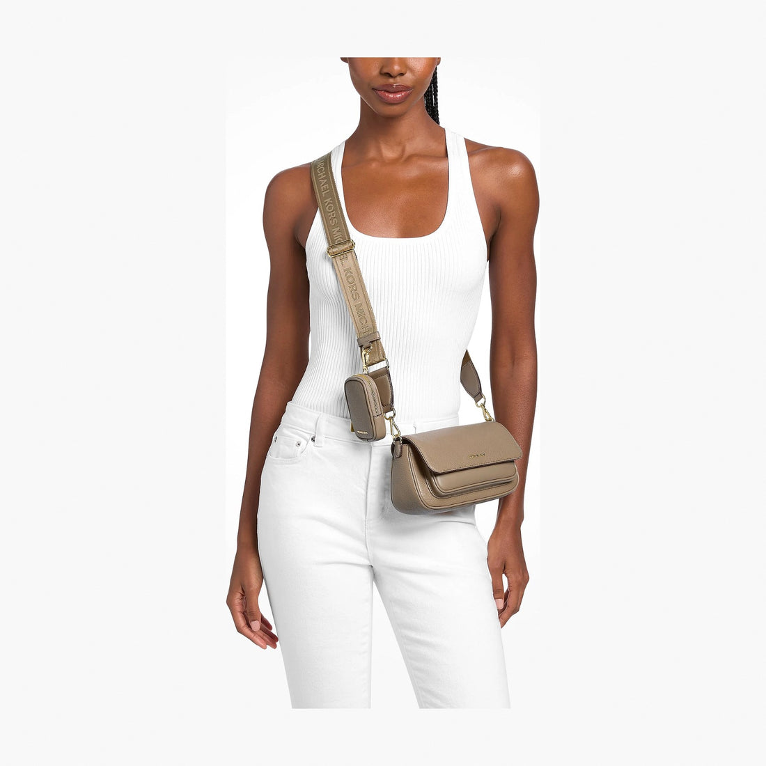 Michael Kors Jet Set Travel Small Pebbled Leather Crossbody Bag With Pouch - CAMEL