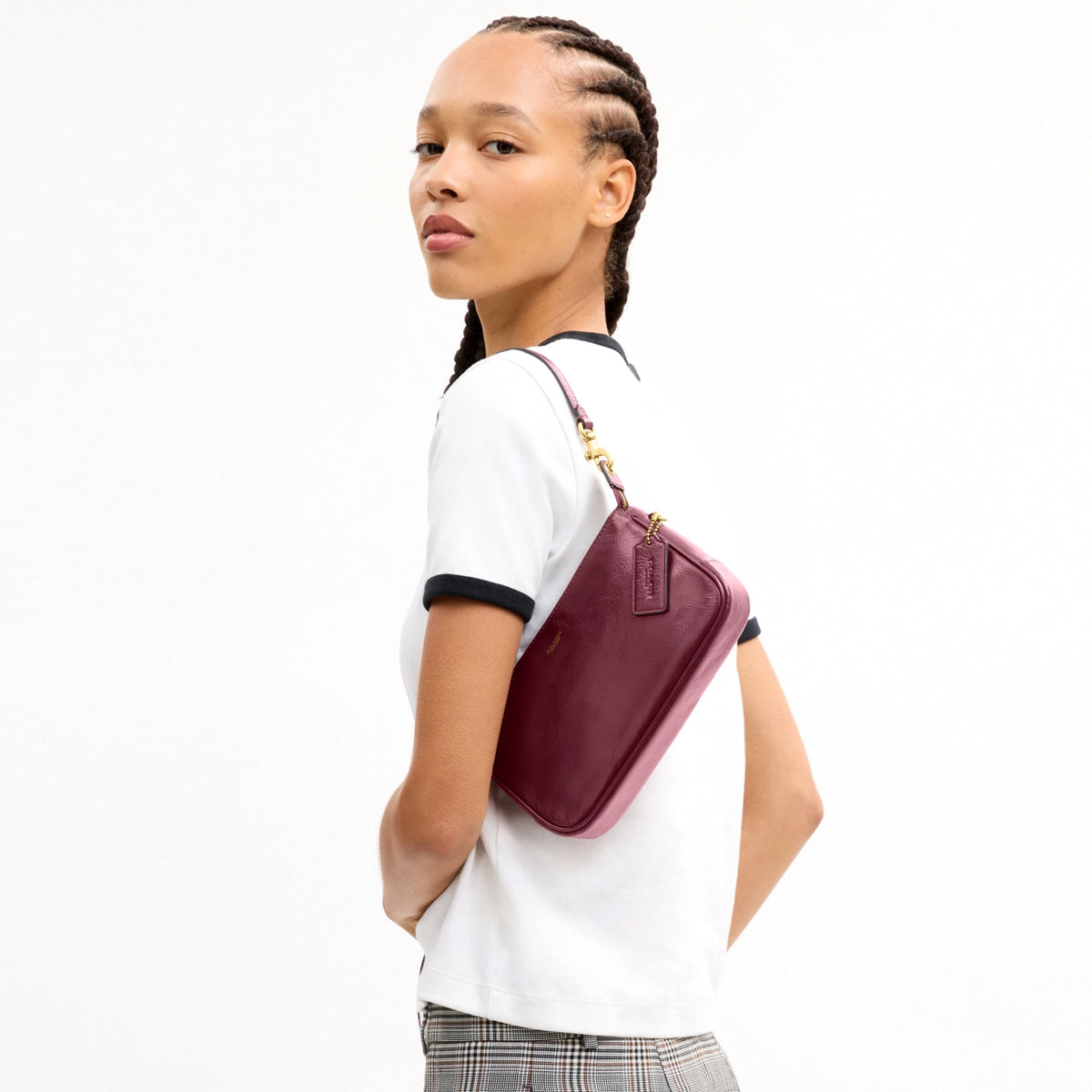 Coach Plaza Bag - Brass/Dark Cherry