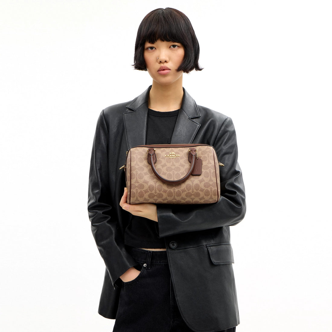 Coach Rowan Satchel Bag In Signature Canvas - Gold/Tan/Brown
