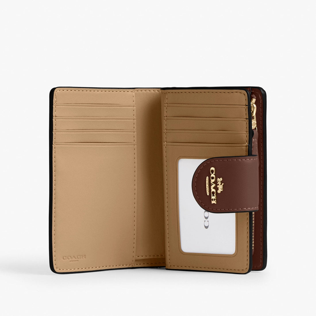 Coach Medium Corner Zip Wallet In Signature Canvas - Gold/Tan/Brown