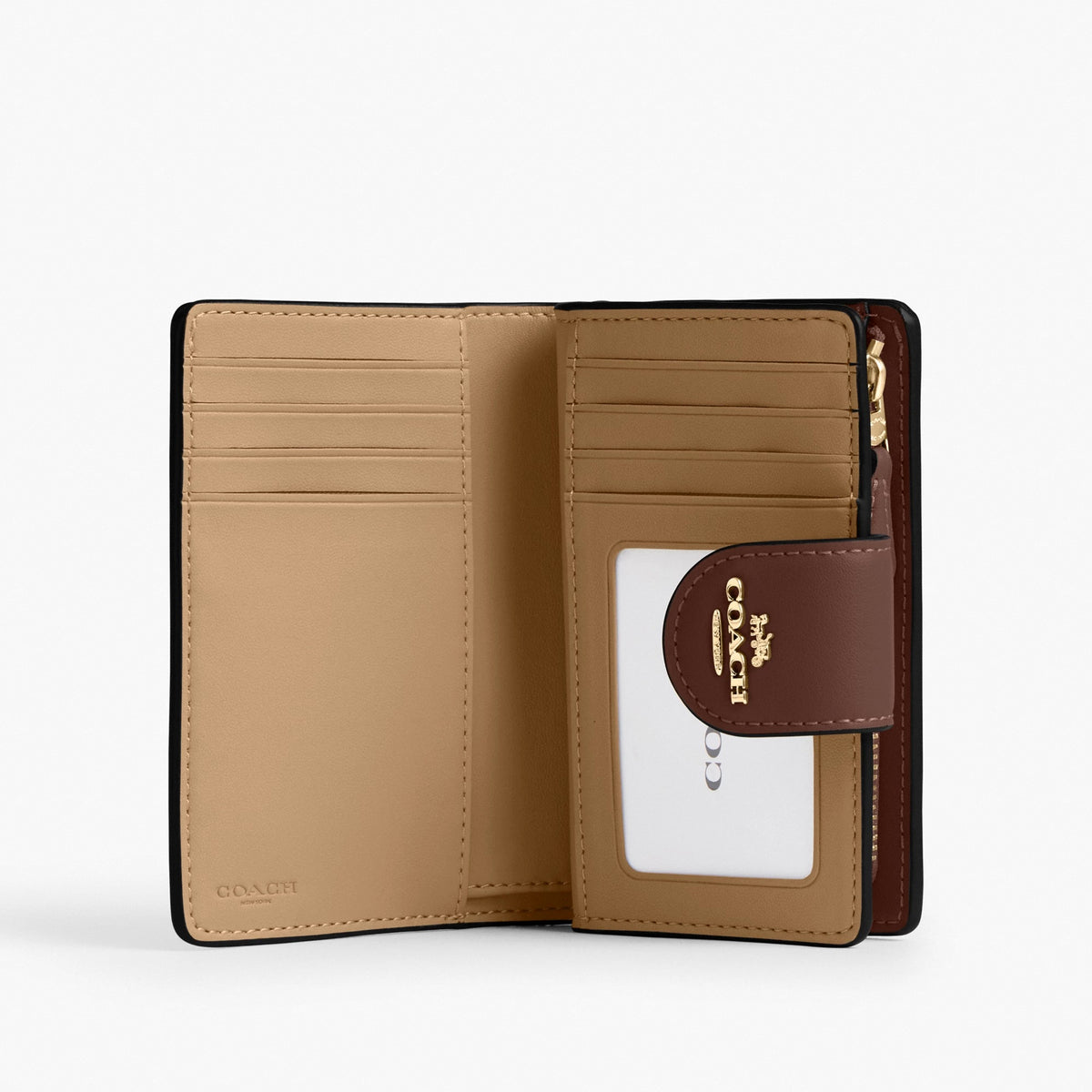 Coach Medium Corner Zip Wallet In Signature Canvas - Gold/Tan/Brown