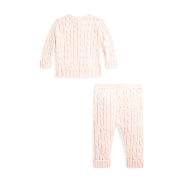 Baby Cable-Knit Cotton Cardigan & Pant - Morning Pink