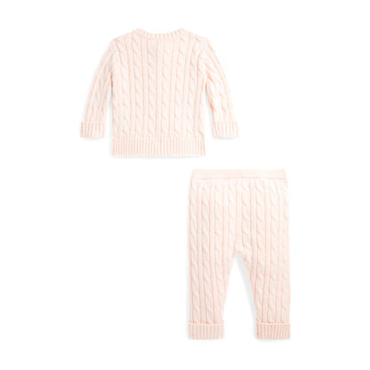 Baby Cable-Knit Cotton Cardigan & Pant - Morning Pink