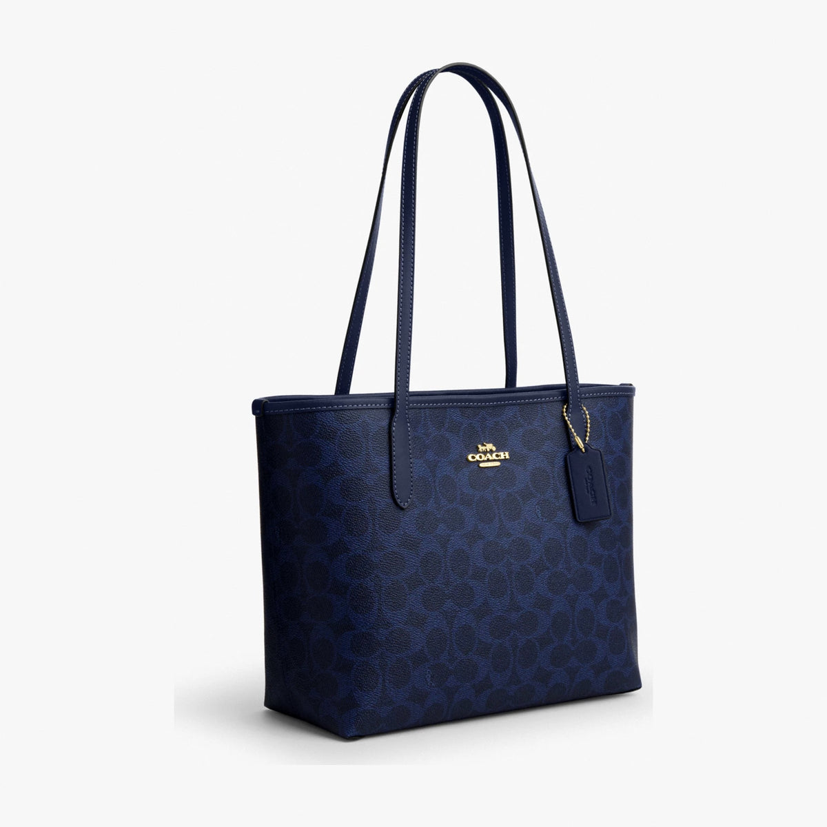 Coach Medium City Tote Bag In Signature Canvas - Gold/Navy