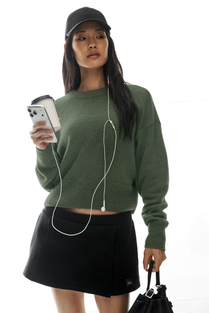 Alo Yoga Wool Cashmere Cropped New Class Crewneck Sweater - Bamboo Green
