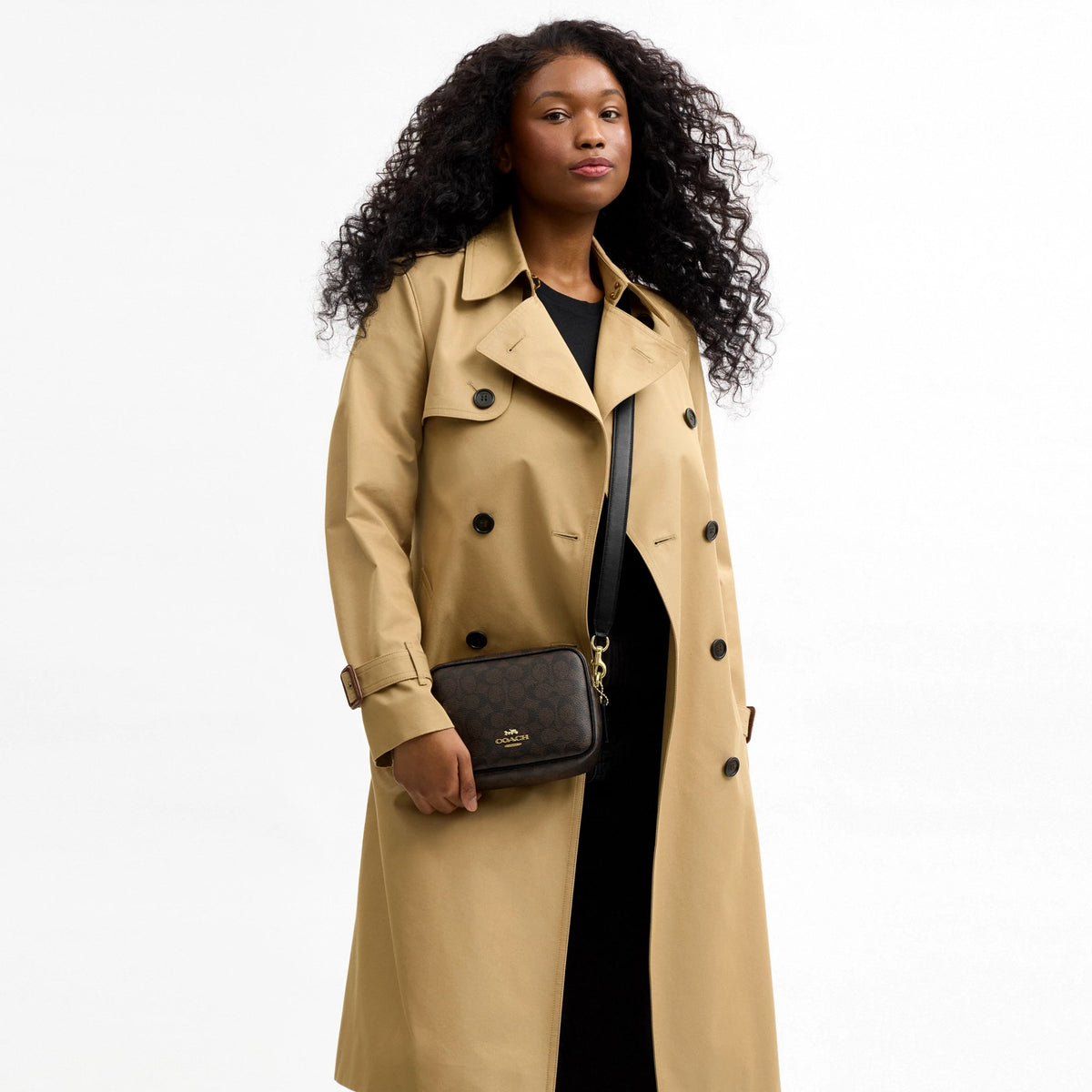 Coach Mini Carey Crossbody Bag In Signature Canvas - Gold/Walnut/Black
