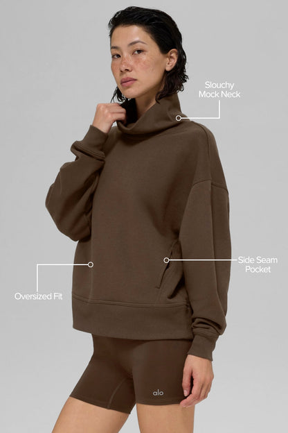 Alo Yoga Hazy Mock Neck Pullover - Espresso