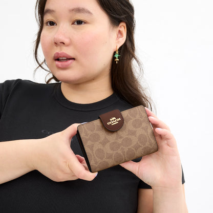 Coach Medium Corner Zip Wallet In Signature Canvas - Gold/Tan/Brown