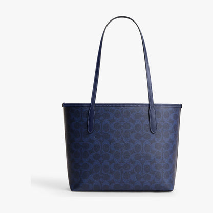 Coach Medium City Tote Bag In Signature Canvas - Gold/Navy