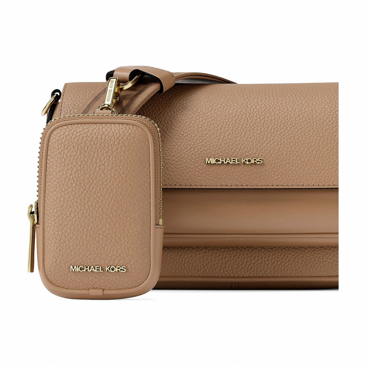 Michael Kors Jet Set Travel Small Pebbled Leather Crossbody Bag With Pouch - CAMEL