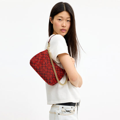 Coach Teri Shoulder Bag In Signature Beaded Satin - Gold/Crimson
