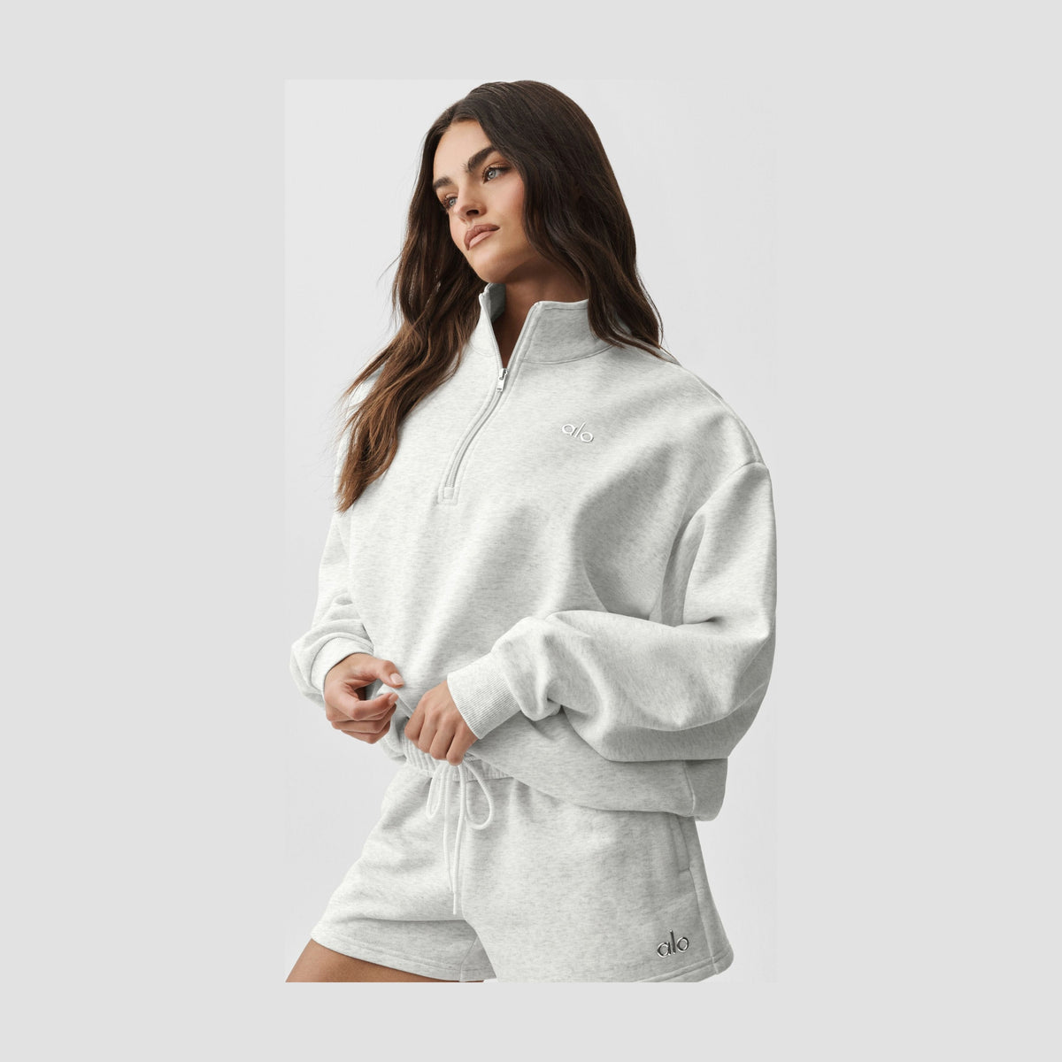 Alo Yoga Accolade 1/4 Zip Pullover - White Heather