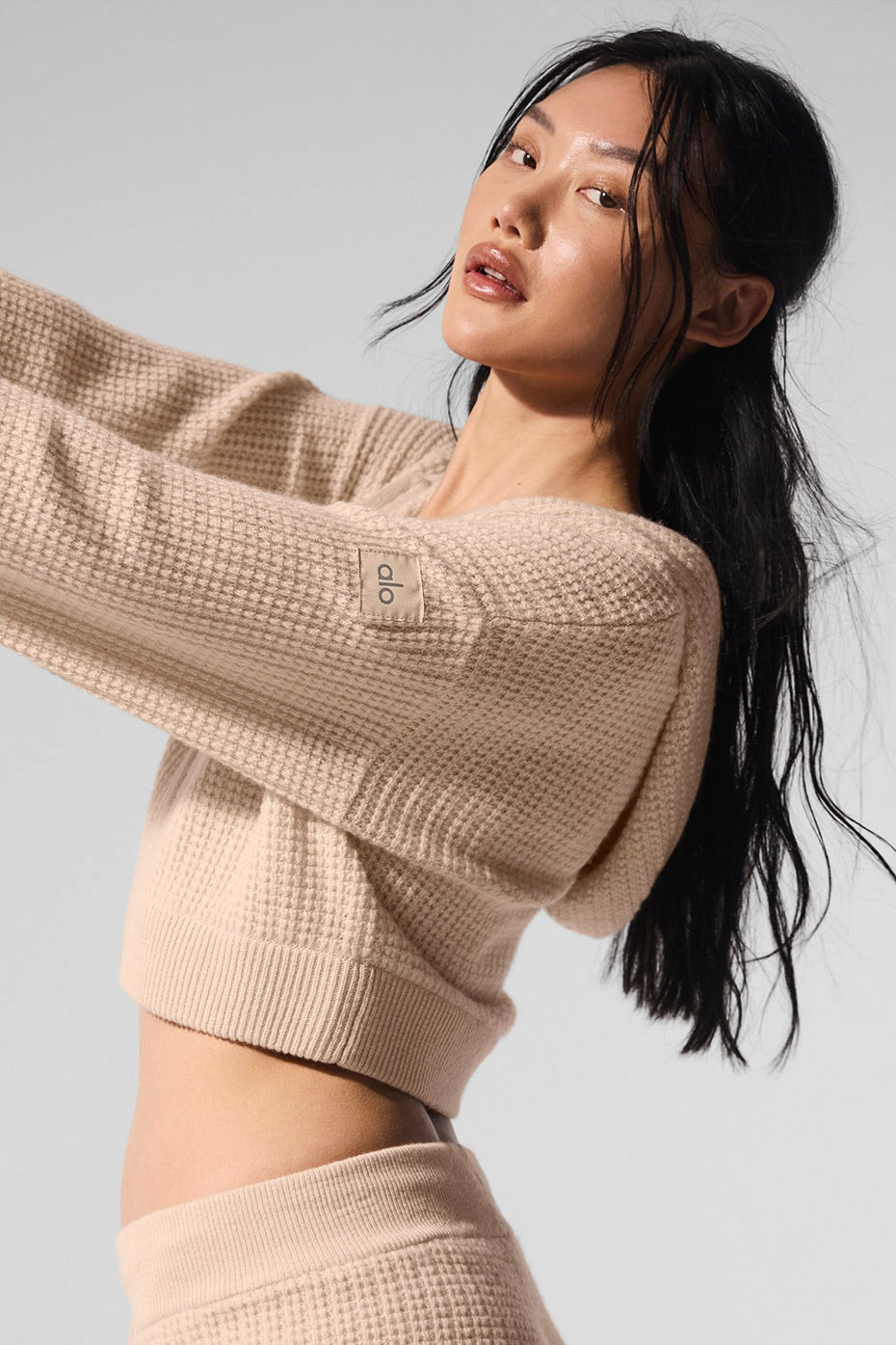 Alo Yoga Cashmere Plush Waffle Full Zip Hoodie - Macadamia Blush