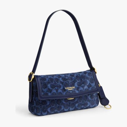 Coach Etta Small Flap Shoulder Bag In Signature Chenille - Gold/Navy