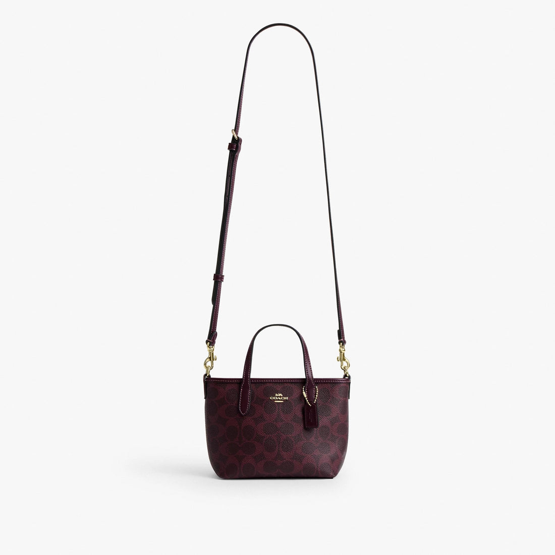 Coach City Mini Tote Bag In Signature Canvas - Gold/Black Currant
