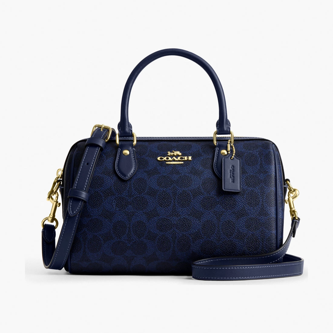 Coach Rowan Satchel Bag In Signature Canvas - Gold/Navy