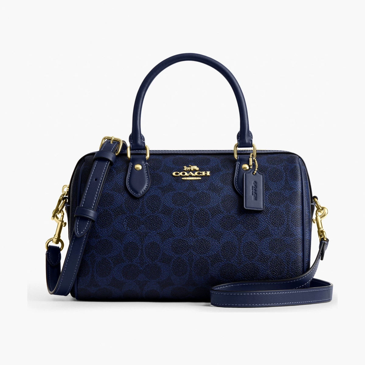 Coach Rowan Satchel Bag In Signature Canvas - Gold/Navy