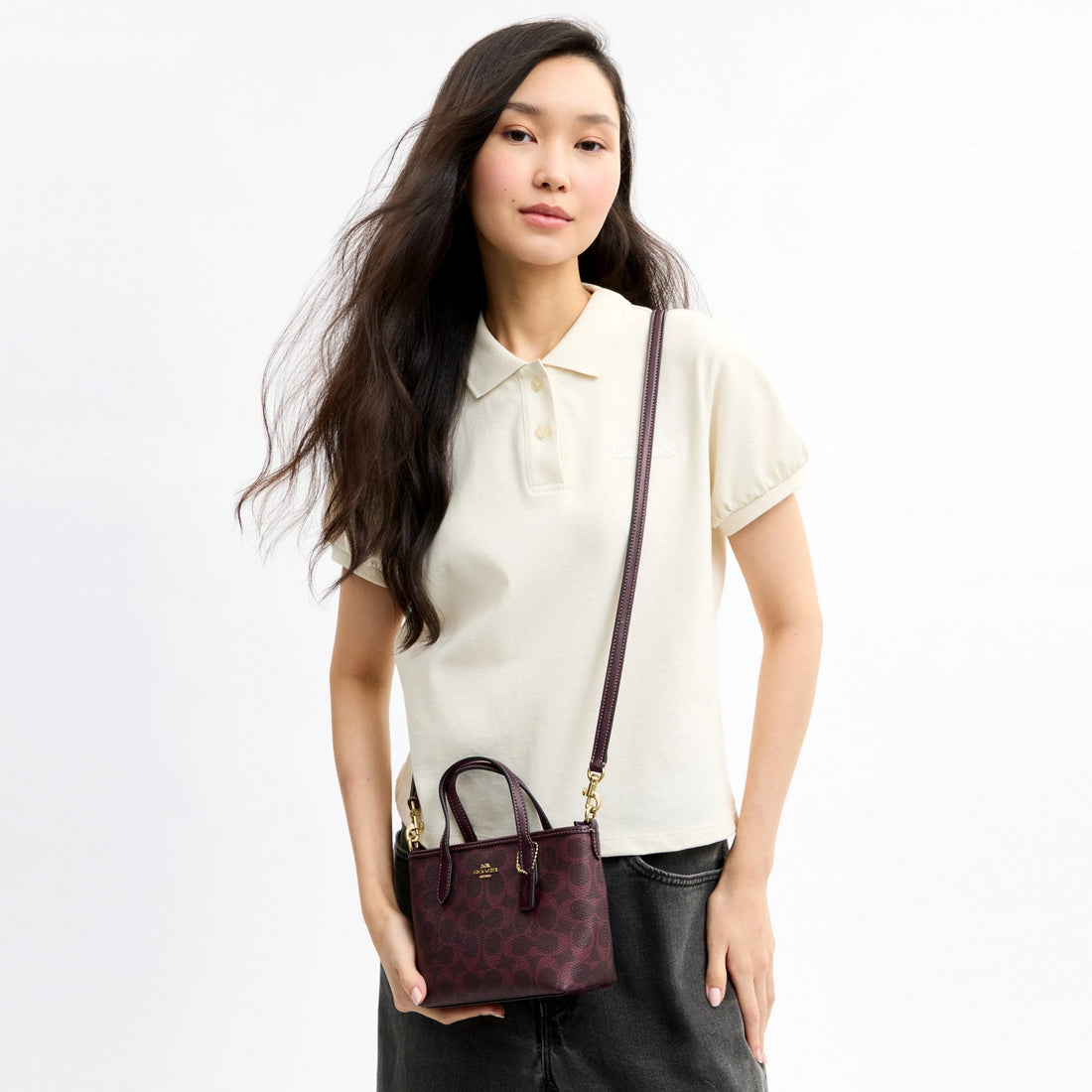 Coach City Mini Tote Bag In Signature Canvas - Gold/Black Currant