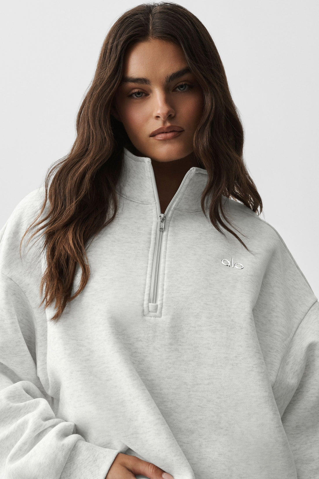 Alo Yoga Accolade 1/4 Zip Pullover - White Heather