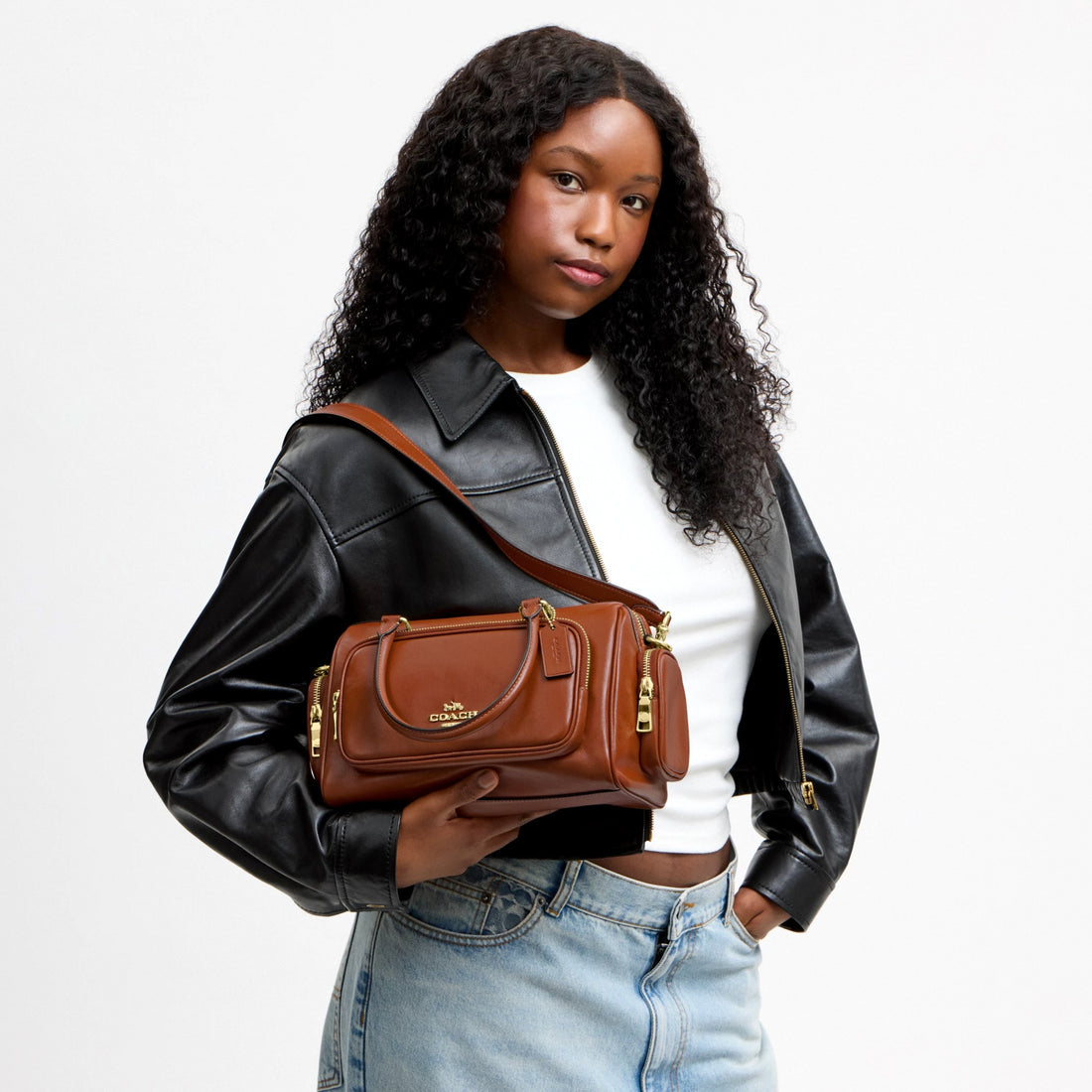 Coach Rowan Satchel Bag With Pockets - Gold/Cinnamon
