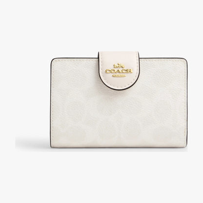 Coach Medium Corner Zip Wallet In Signature Canvas - Gold/White/Chalk