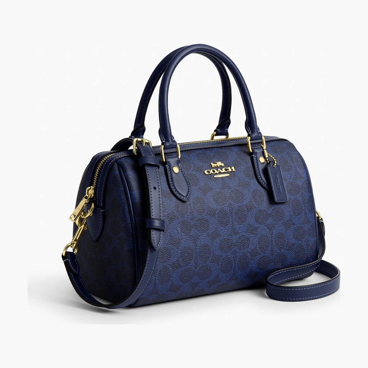 Coach Rowan Satchel Bag In Signature Canvas - Gold/Navy