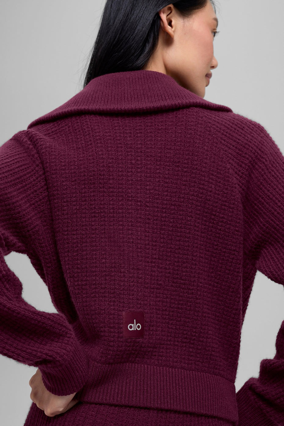 Alo Yoga Cashmere Plush Waffle 1/4 Zip Pullover - Burgundy