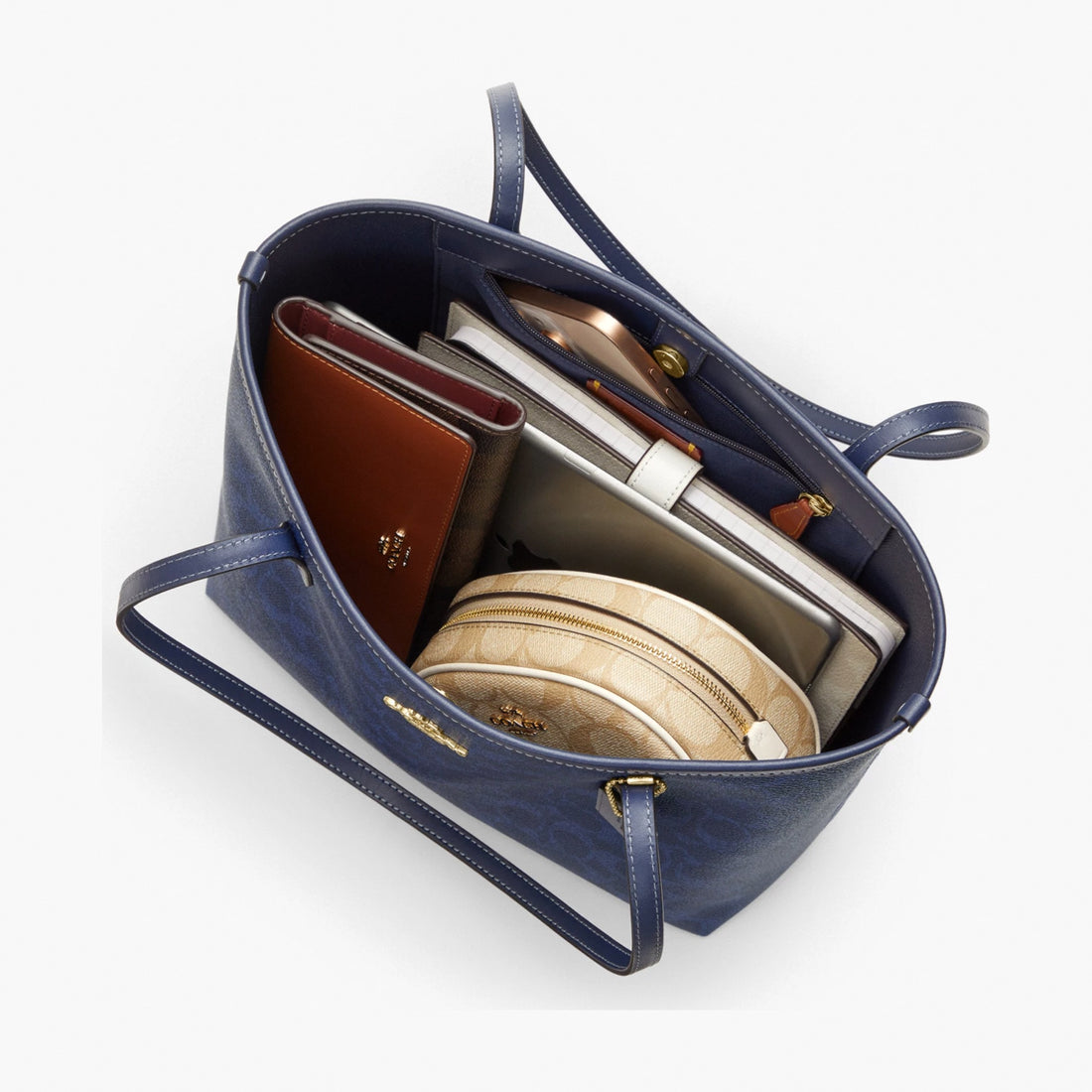 Coach Medium City Tote Bag In Signature Canvas - Gold/Navy