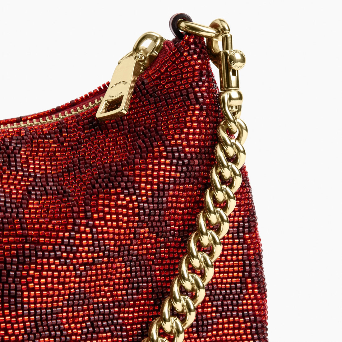 Coach Teri Shoulder Bag In Signature Beaded Satin - Gold/Crimson