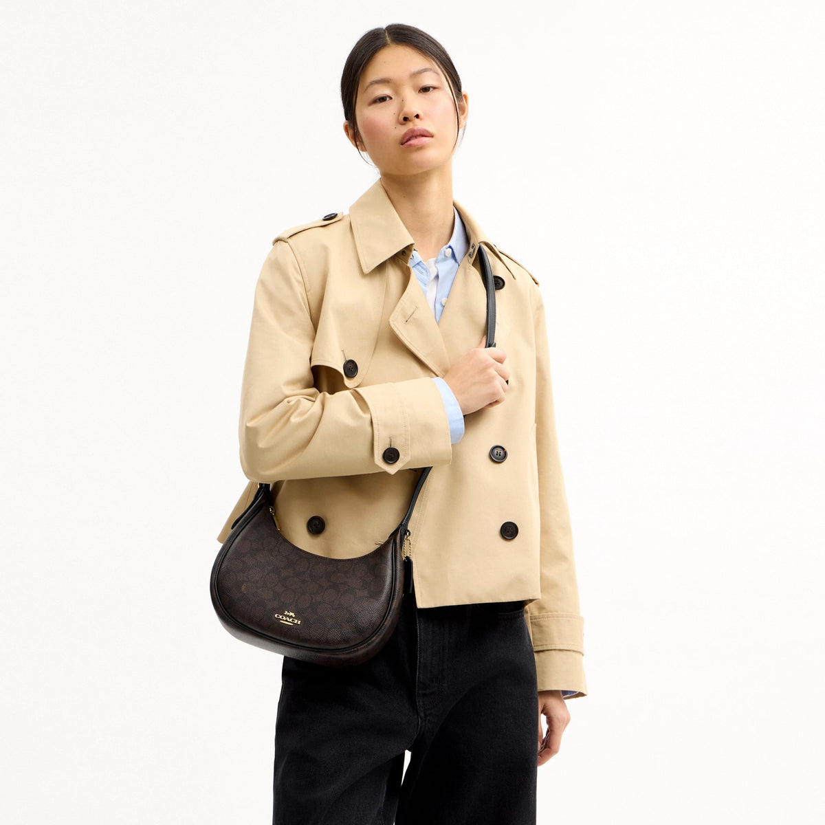 Coach Emily Shoulder Bag In Signature Canvas - Gold/Walnut/Black