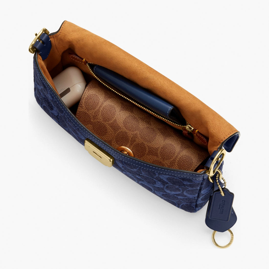 Coach Etta Small Flap Shoulder Bag In Signature Chenille - Gold/Navy