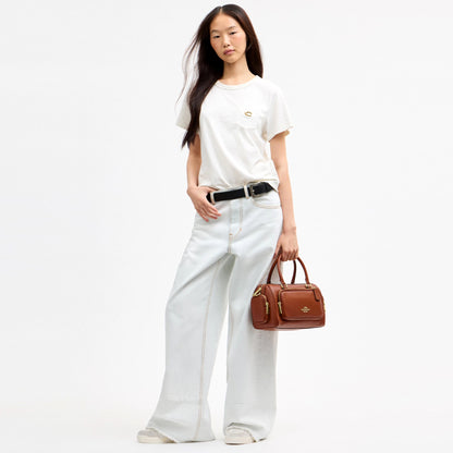 Coach Rowan Satchel Bag With Pockets - Gold/Cinnamon