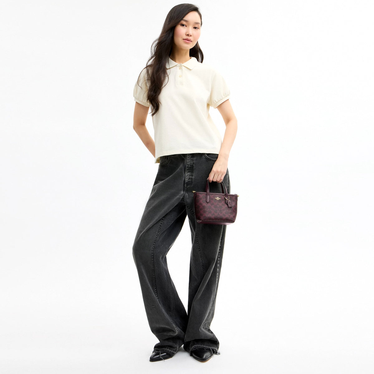 Coach City Mini Tote Bag In Signature Canvas - Gold/Black Currant