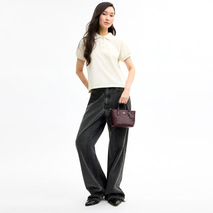 Coach City Mini Tote Bag In Signature Canvas - Gold/Black Currant