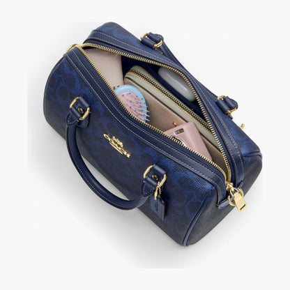 Coach Rowan Satchel Bag In Signature Canvas - Gold/Navy