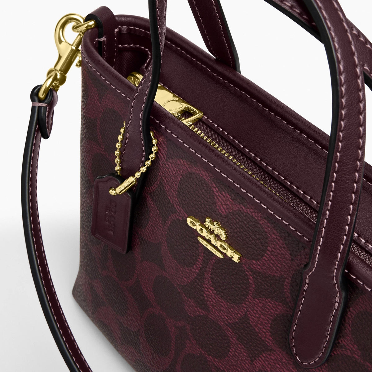 Coach City Mini Tote Bag In Signature Canvas - Gold/Black Currant