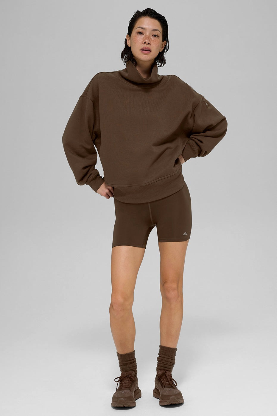 Alo Yoga Hazy Mock Neck Pullover - Espresso