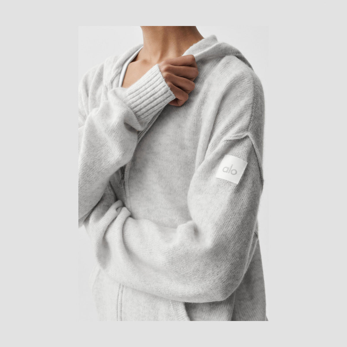 Alo Yoga Wool Cashmere New Class Full Zip Hoodie - White Heather