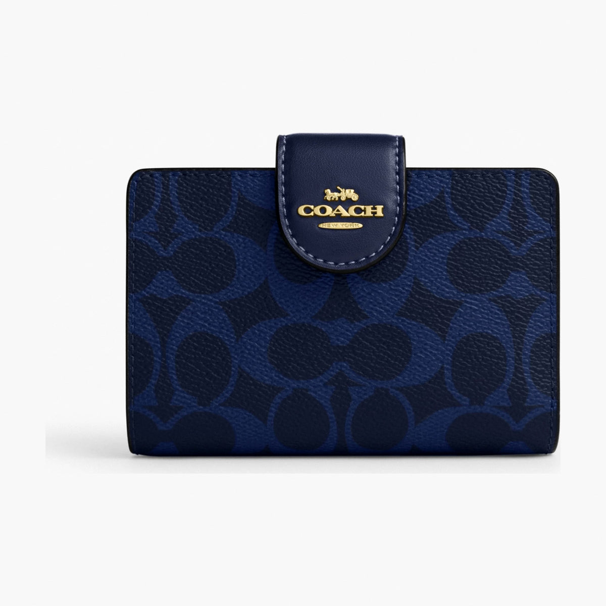 Coach Medium Corner Zip Wallet In Signature Canvas - Gold/Navy