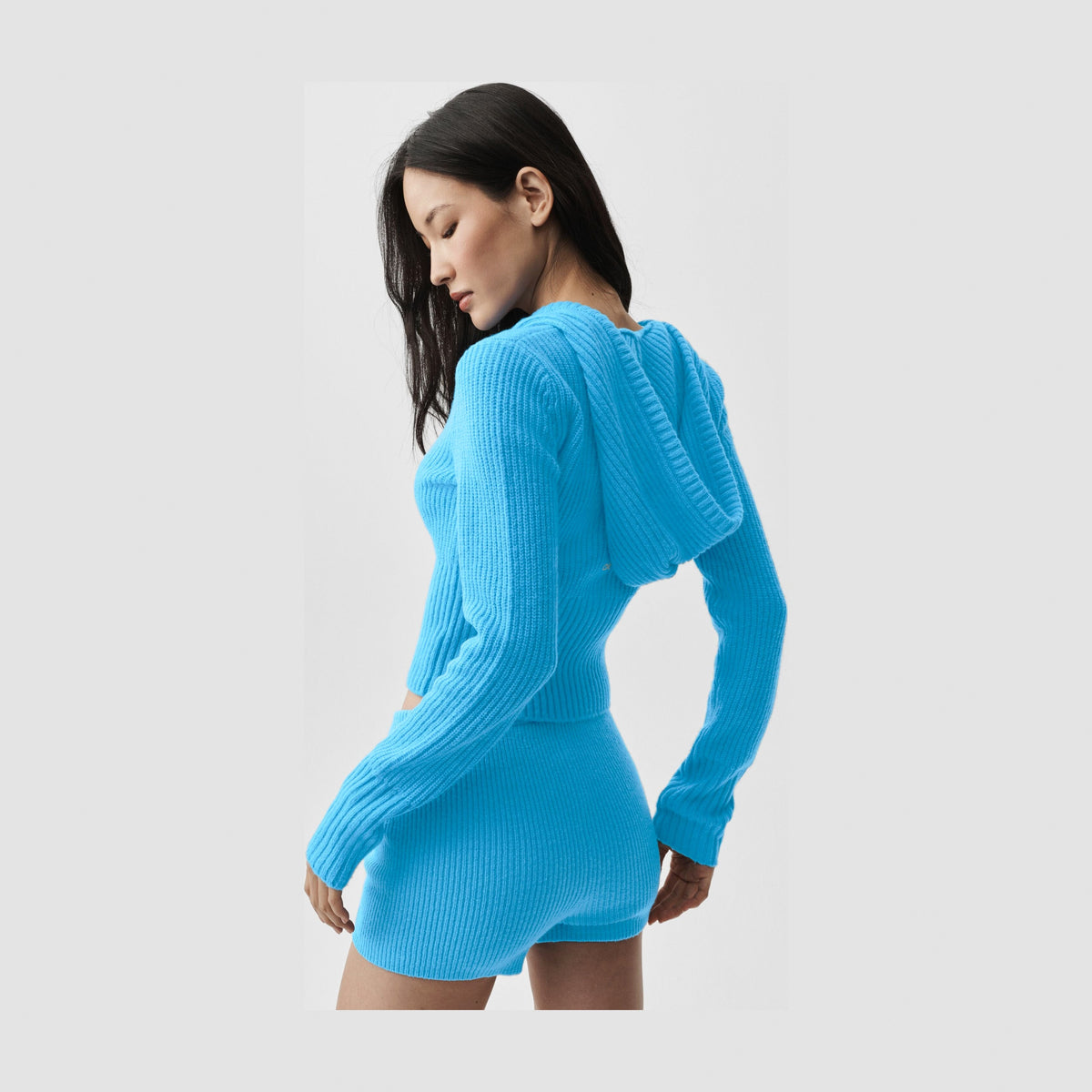Alo Yoga Wool Cashmere Ribbed Noble Full Zip Hoodie - Azure Blue