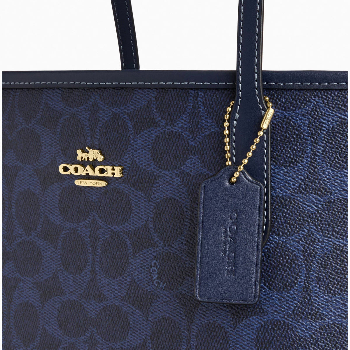 Coach Medium City Tote Bag In Signature Canvas - Gold/Navy