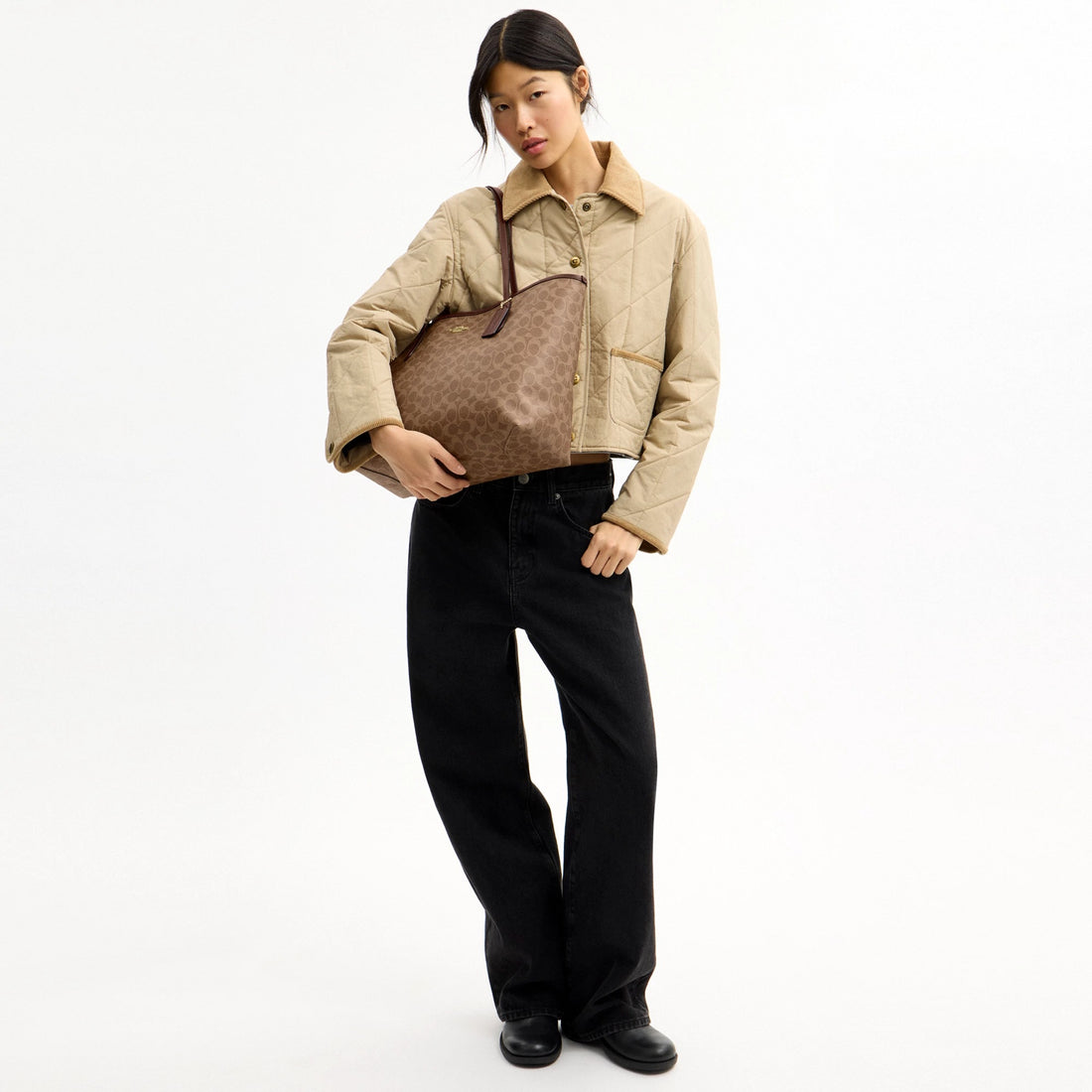 Coach City Tote Bag In Signature Canvas - Gold/Tan/Brown