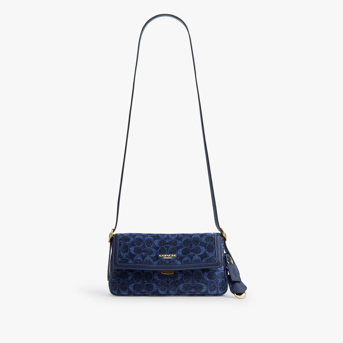 Coach Etta Small Flap Shoulder Bag In Signature Chenille - Gold/Navy