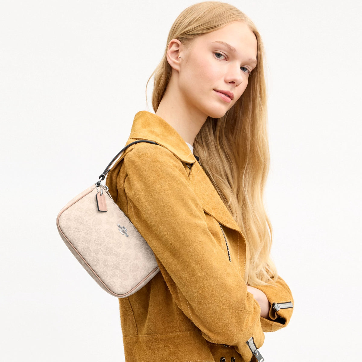 Coach Nolita 19 In Signature Canvas - Silver/Sand/Taupe