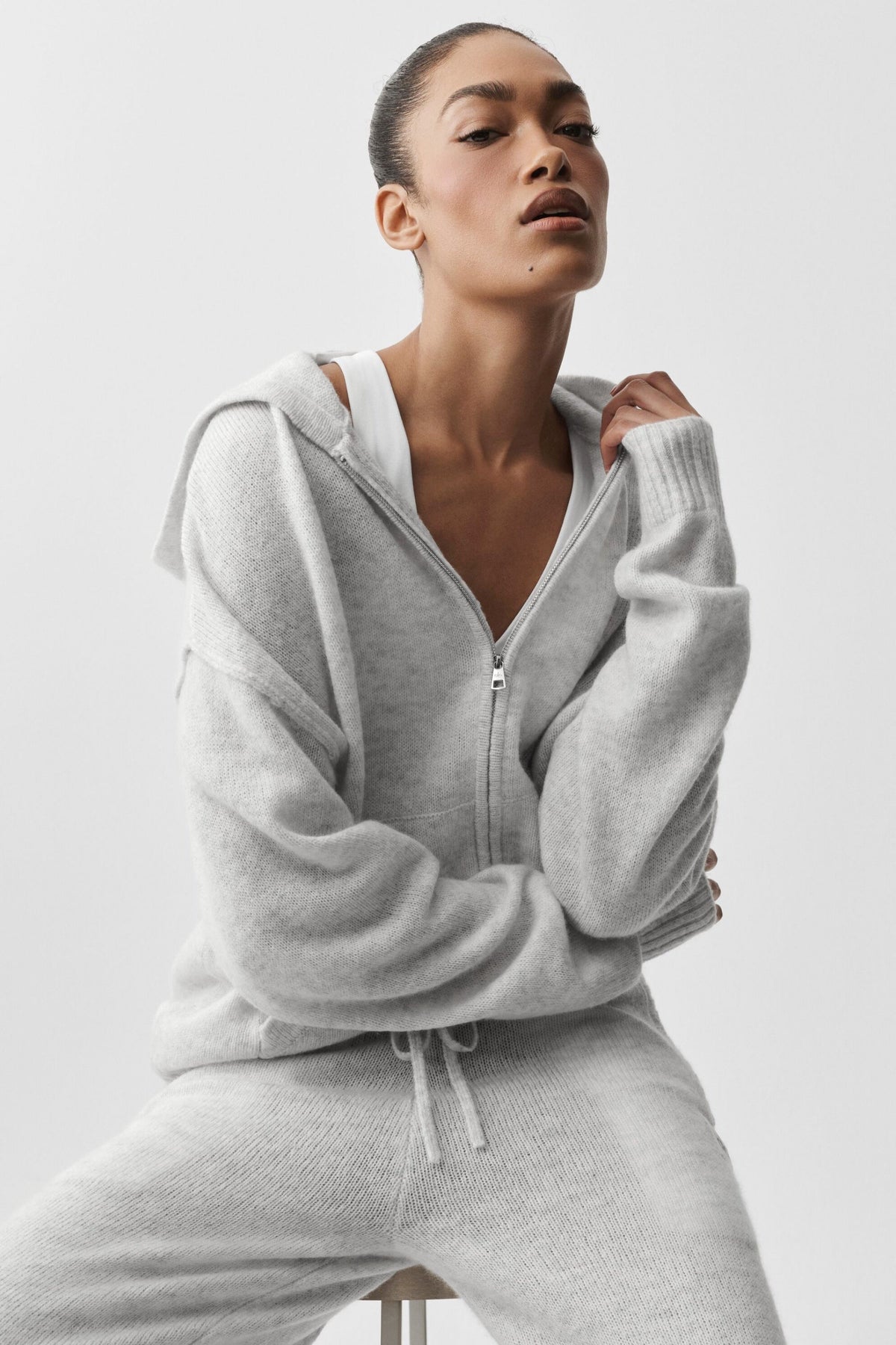 Alo Yoga Wool Cashmere New Class Full Zip Hoodie - White Heather