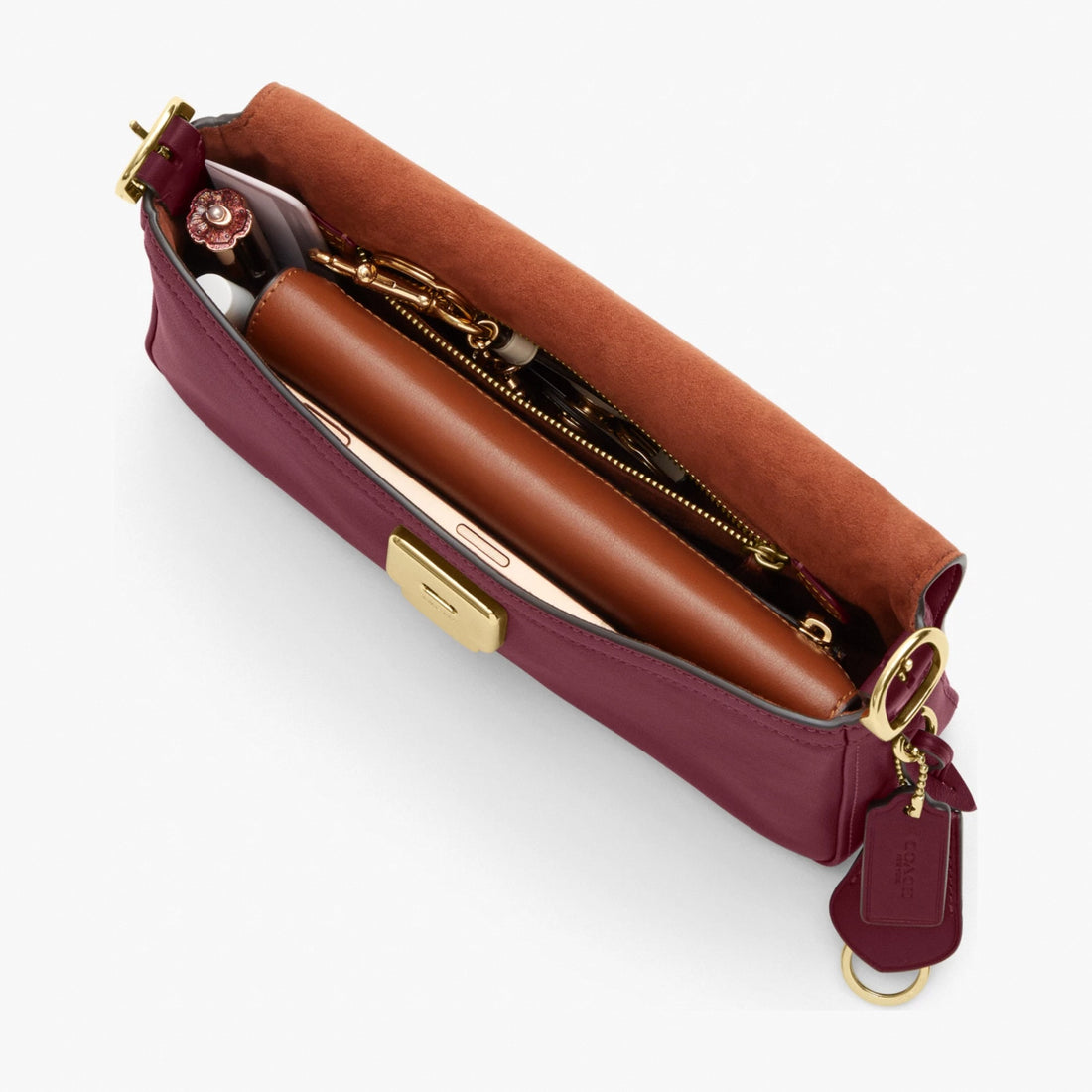 Coach Etta Small Flap Shoulder Bag - Gold/Dark Cherry